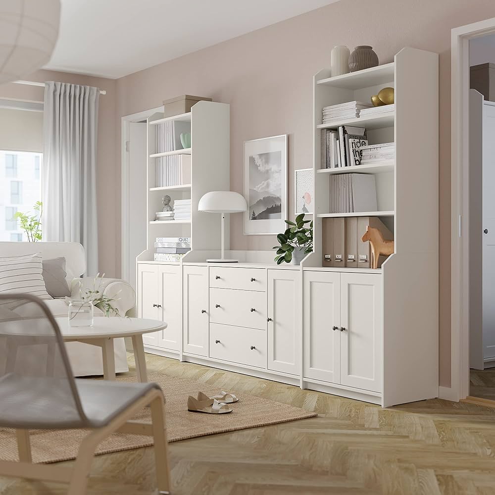 IKEA HAUGA ハウガ コレクションケース ホワイト Ikea HAUGA zestaw do przechowywania z półką, 279 x 46 x 199